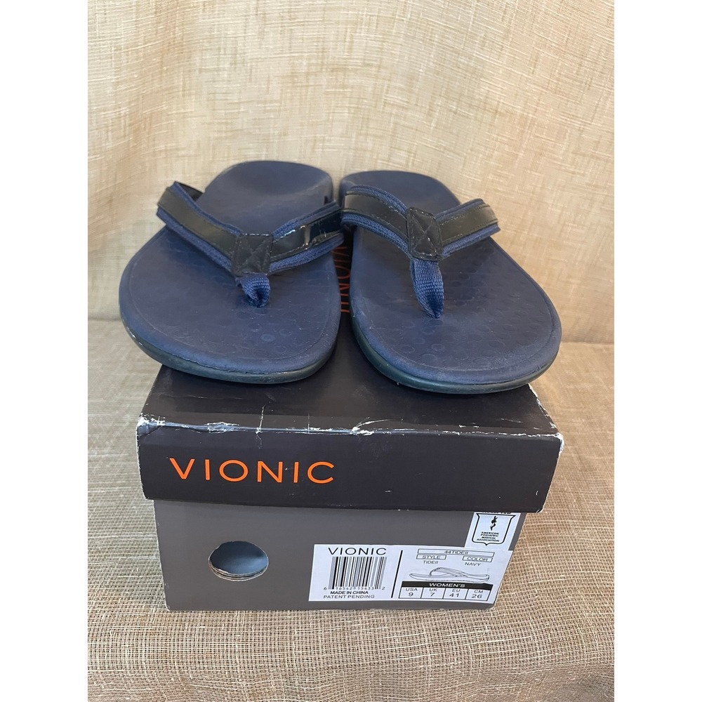 Vionic Tide II Navy Orthopedic Comfort Thong Sandals Women's US 9 Flip Flops